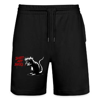 L’ART DE LA CHEMISE SUCE rats rouges Street Art - Short de jogging bio TRAINER Stanley/Stella unisexe - noir - Devant - Nik (191cm) & Marisol (170cm)