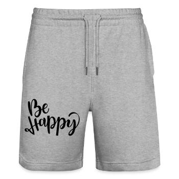 Be happy - Stanley/Stella Trainer Unisex Organic Jogging Shorts - heather grey - Front - Nik (191cm) & Marisol (170cm)