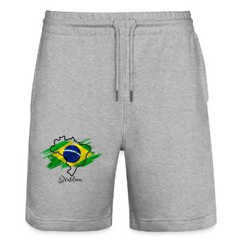 I love Brazil - Carte du Brésil - Short de jogging bio TRAINER Stanley/Stella unisexe - gris chiné - Devant - Nik (191cm) & Marisol (170cm)