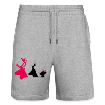Têtes de cerf de Noël - Short de jogging bio TRAINER Stanley/Stella unisexe - gris chiné - Devant - Nik (191cm) & Marisol (170cm)