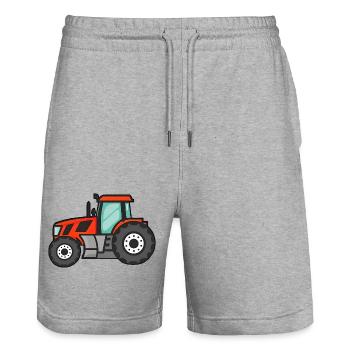 Großer Roter Traktor - Stanley/Stella Unisex Bio Joggingshorts Trainer  - Grau meliert - Vorne - Nik (191cm) & Marisol (170cm)