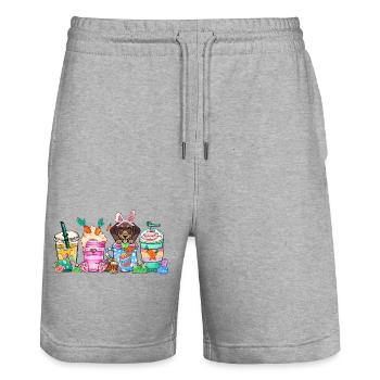 Chien café de Pâques teckel 4500x5400Teckel Chien - Short de jogging bio TRAINER Stanley/Stella unisexe - gris chiné - Devant - Nik (191cm) & Marisol (170cm)