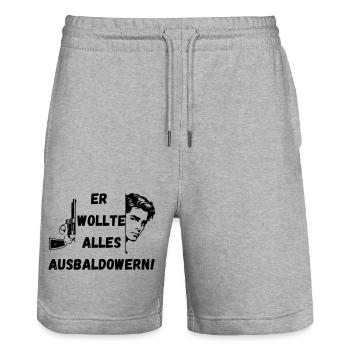 Er wollte alles ausbaldowern, Geschenk, lustig - Stanley/Stella Unisex Bio Joggingshorts Trainer  - Grau meliert - Vorne - Nik (191cm) & Marisol (170cm)
