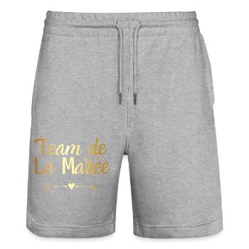 Team de la mariée doré - cadeau la mariée - Short de jogging bio TRAINER Stanley/Stella unisexe - gris chiné - Devant - Nik (191cm) & Marisol (170cm)