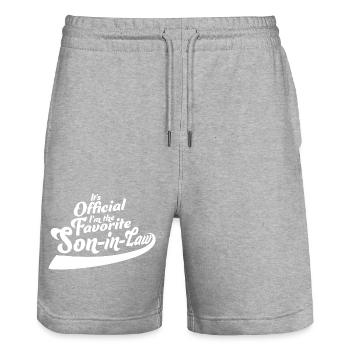 It's Official I'm The Favorite Son-In-Law Saying - Stanley/Stella Trainer Unisex Organic Jogging Shorts - heather grey - Front - Nik (191cm) & Marisol (170cm)