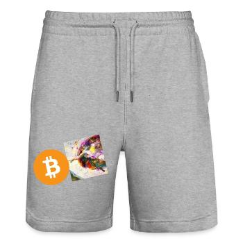 Main de création de crypto-monnaies 6 Bitcoin BTC - Short de jogging bio TRAINER Stanley/Stella unisexe - gris chiné - Devant - Nik (191cm) & Marisol (170cm)