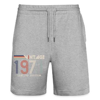 Vintage 1971 Cadeau Anniversaire - Millésime 1971 - Short de jogging bio TRAINER Stanley/Stella unisexe - gris chiné - Devant - Nik (191cm) & Marisol (170cm)