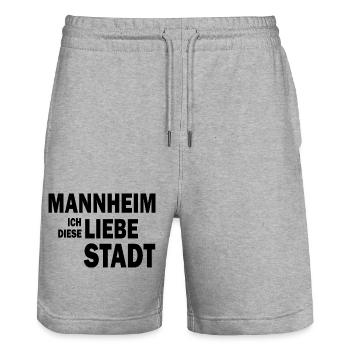 Mannheim Monnem Mannheimat - Stanley/Stella Trainer Unisex Organic Jogging Shorts - heather grey - Front - Nik (191cm) & Marisol (170cm)