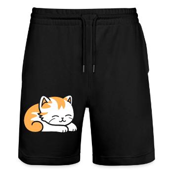 Bébé chat qui dors - Short de jogging bio TRAINER Stanley/Stella unisexe - noir - Devant - Nik (191cm) & Marisol (170cm)