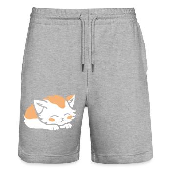 Baby Sleeping Cat - Stanley/Stella Trainer Unisex Organic Jogging Shorts - heather grey - Front - Nik (191cm) & Marisol (170cm)