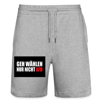 geh wählen nur nicht afd - Stanley/Stella Unisex Bio Joggingshorts Trainer  - Grau meliert - Vorne - Nik (191cm) & Marisol (170cm)