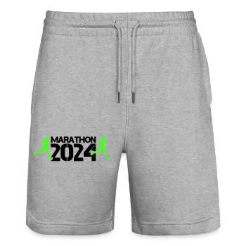 Marathon 2024 - Short de jogging bio TRAINER Stanley/Stella unisexe - gris chiné - Devant - Nik (191cm) & Marisol (170cm)