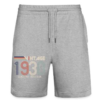 Vintage 1930's Anniversary Gift - Vintage 1930's - Stanley/Stella Trainer Unisex Organic Jogging Shorts - heather grey - Front - Nik (191cm) & Marisol (170cm)