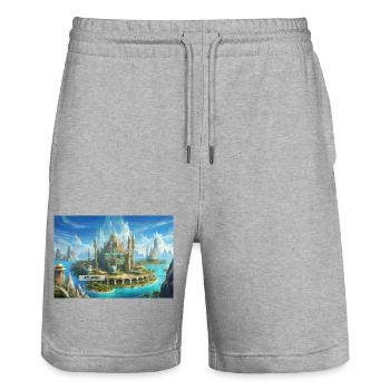 wunderschöne mythische Orte – Atlantis vor dem Untergang - Stanley/Stella Unisex Bio Joggingshorts Trainer  - Grau meliert - Vorne - Nik (191cm) & Marisol (170cm)