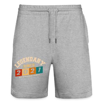 Legendary since 2021 vintage retro anniversary - Stanley/Stella Trainer Unisex Organic Jogging Shorts - heather grey - Front - Nik (191cm) & Marisol (170cm)