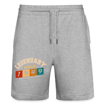 Legendary since 1949 Vintage Retro Anniversary - Stanley/Stella Trainer Unisex Organic Jogging Shorts - heather grey - Front - Nik (191cm) & Marisol (170cm)