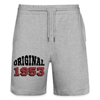 Original 1953 - Stanley/Stella Trainer Unisex Organic Jogging Shorts - heather grey - Front - Nik (191cm) & Marisol (170cm)