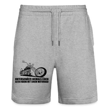 Lustiger Motorrad Spruch - Stanley/Stella Unisex Bio Joggingshorts Trainer  - Grau meliert - Vorne - Nik (191cm) & Marisol (170cm)