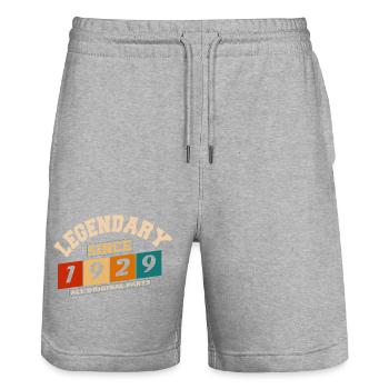 Legendary since 1929 Vintage Retro Anniversary - Stanley/Stella Trainer Unisex Organic Jogging Shorts - heather grey - Front - Nik (191cm) & Marisol (170cm)