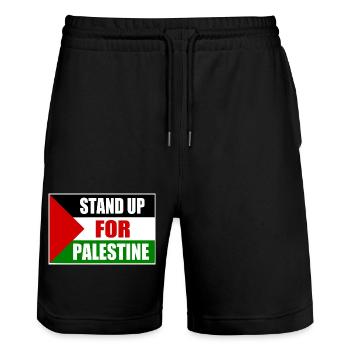 stand up for palestine - Short de jogging bio TRAINER Stanley/Stella unisexe - noir - Devant - Nik (191cm) & Marisol (170cm)