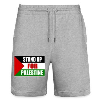 stand up for palestine - Stanley/Stella Unisex Bio Joggingshorts Trainer  - Grau meliert - Vorne - Nik (191cm) & Marisol (170cm)