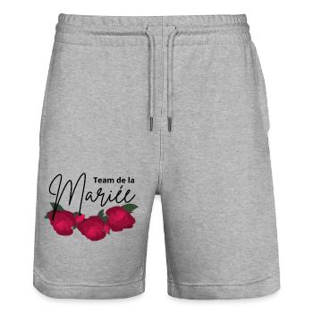 Minimalistisches Brautteam mit roter Blume - Stanley/Stella Unisex Bio Joggingshorts Trainer  - Grau meliert - Vorne - Nik (191cm) & Marisol (170cm)