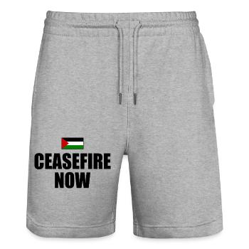 Ceasefire now free palestine - Stanley/Stella Trainer Unisex Organic Jogging Shorts - heather grey - Front - Nik (191cm) & Marisol (170cm)