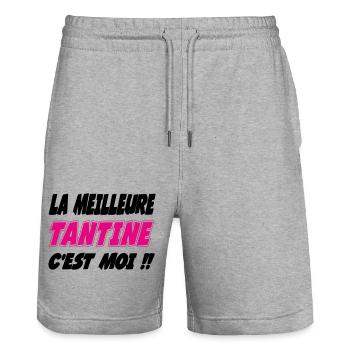 La meilleure TANTINE c'est moi !!! - Short de jogging bio TRAINER Stanley/Stella unisexe - gris chiné - Devant - Nik (191cm) & Marisol (170cm)
