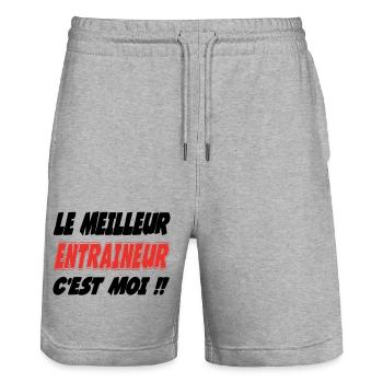 Le meilleur ENTRAINEUR c'est moi !!! - Short de jogging bio TRAINER Stanley/Stella unisexe - gris chiné - Devant - Nik (191cm) & Marisol (170cm)