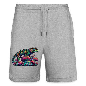 Psychedelischer Gecko mit Pilzen - Stanley/Stella Unisex Bio Joggingshorts Trainer  - Grau meliert - Vorne - Nik (191cm) & Marisol (170cm)