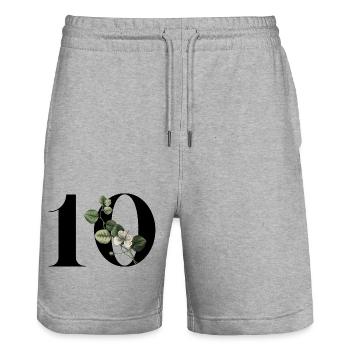 Numéro 10 floral vert -10e anniversaire floral - Short de jogging bio TRAINER Stanley/Stella unisexe - gris chiné - Devant - Nik (191cm) & Marisol (170cm)