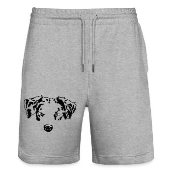 minimal Australian Shepherd Aussie dog - Stanley/Stella Unisex Bio Joggingshorts Trainer  - Grau meliert - Vorne - Nik (191cm) & Marisol (170cm)