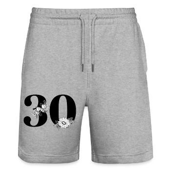 Numéro 30 floral noir -30e anniversaire floral - Short de jogging bio TRAINER Stanley/Stella unisexe - gris chiné - Devant - Nik (191cm) & Marisol (170cm)