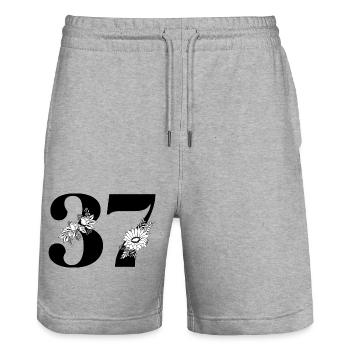 Numéro 37 floral noir - 37e anniversaire floral - Short de jogging bio TRAINER Stanley/Stella unisexe - gris chiné - Devant - Nik (191cm) & Marisol (170cm)