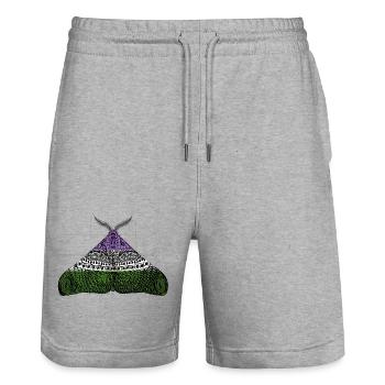 Genderqueer pride Moth Motif A - Short de jogging bio TRAINER Stanley/Stella unisexe - gris chiné - Devant - Nik (191cm) & Marisol (170cm)