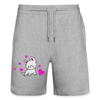 Amour du chat 02 - Short de jogging bio TRAINER Stanley/Stella unisexe - gris chiné - Devant - Nik (191cm) & Marisol (170cm)