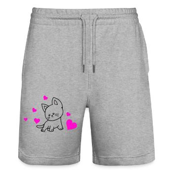 Amour du chat 01 - Short de jogging bio TRAINER Stanley/Stella unisexe - gris chiné - Devant - Nik (191cm) & Marisol (170cm)
