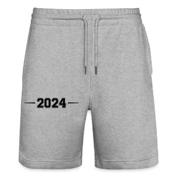 2024 - Short de jogging bio TRAINER Stanley/Stella unisexe - gris chiné - Devant - Nik (191cm) & Marisol (170cm)