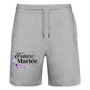 purple floral bride-to-be - Stanley/Stella Trainer Unisex Organic Jogging Shorts - heather grey - Front - Nik (191cm) & Marisol (170cm)