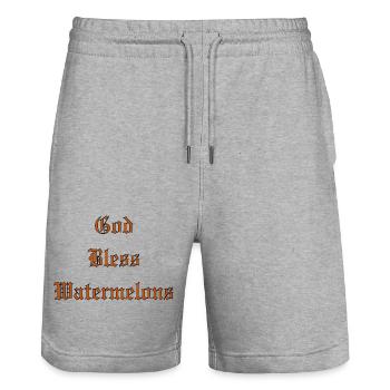 GodBlessWatermelons - Stanley/Stella Unisex Bio Joggingshorts Trainer  - Grau meliert - Vorne - Nik (191cm) & Marisol (170cm)