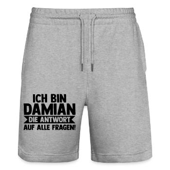 Vorname Damian - Stanley/Stella Unisex Bio Joggingshorts Trainer  - Grau meliert - Vorne - Nik (191cm) & Marisol (170cm)