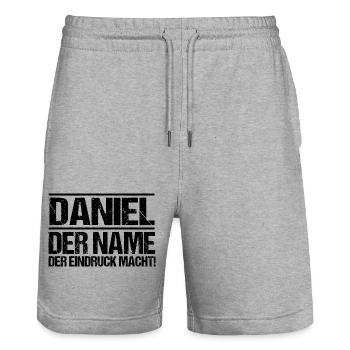 Vorname Daniel - Stanley/Stella Unisex Bio Joggingshorts Trainer  - Grau meliert - Vorne - Nik (191cm) & Marisol (170cm)