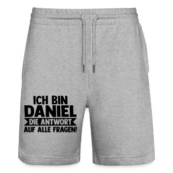 Vorname Daniel - Stanley/Stella Unisex Bio Joggingshorts Trainer  - Grau meliert - Vorne - Nik (191cm) & Marisol (170cm)
