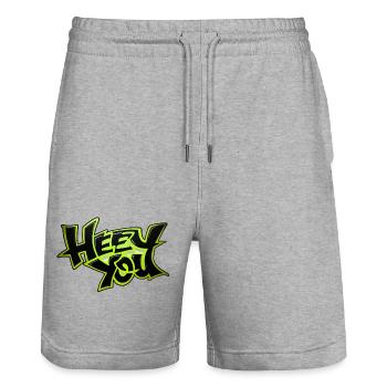 heey du - Begrüsung - Stanley/Stella Unisex Bio Joggingshorts Trainer  - Grau meliert - Vorne - Nik (191cm) & Marisol (170cm)