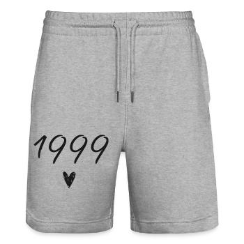 1999 coeur anniversaire - Short de jogging bio TRAINER Stanley/Stella unisexe - gris chiné - Devant - Nik (191cm) & Marisol (170cm)