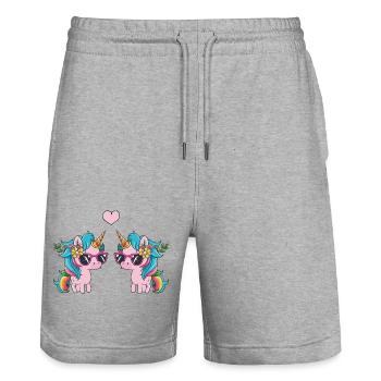unicorn love - Stanley/Stella Unisex Bio Joggingshorts Trainer  - Grau meliert - Vorne - Nik (191cm) & Marisol (170cm)