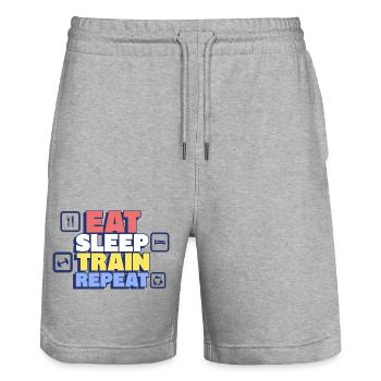 Eating, sleeping, exercising, repeating – fitness - Stanley/Stella Trainer Unisex Organic Jogging Shorts - heather grey - Front - Nik (191cm) & Marisol (170cm)