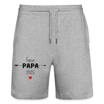 Werdender Papa 2025 - Stanley/Stella Unisex Bio Joggingshorts Trainer  - Grau meliert - Vorne - Nik (191cm) & Marisol (170cm)