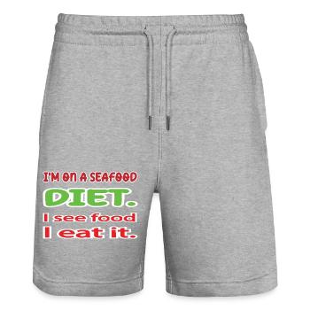 I m on a seafood diet I see food and I eat it Ver4 - Stanley/Stella Trainer Unisex Organic Jogging Shorts - heather grey - Front - Nik (191cm) & Marisol (170cm)