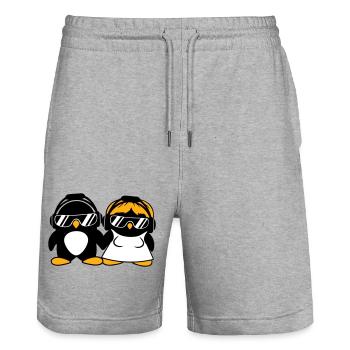 Zwei Pinguine DJ Paar Kopfhörer Sonnenbrille Team - Stanley/Stella Unisex Bio Joggingshorts Trainer  - Grau meliert - Vorne - Nik (191cm) & Marisol (170cm)